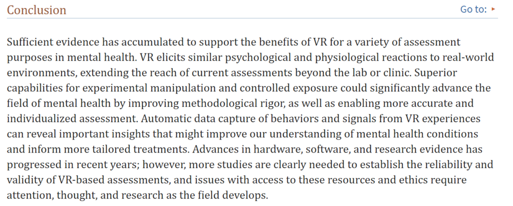 VR in mental health - research 